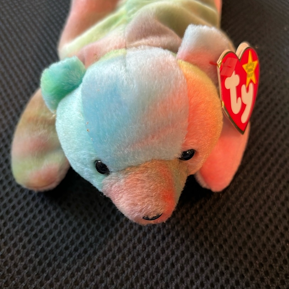 Ty Sammy multi colored bear 1998 black eyes and nose pvc pellets retired mint